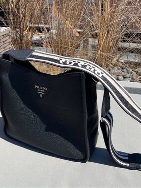 Prada Black Leather Vitello Daino Soft Hobo Messenger Bag Crossbody or Shoulder